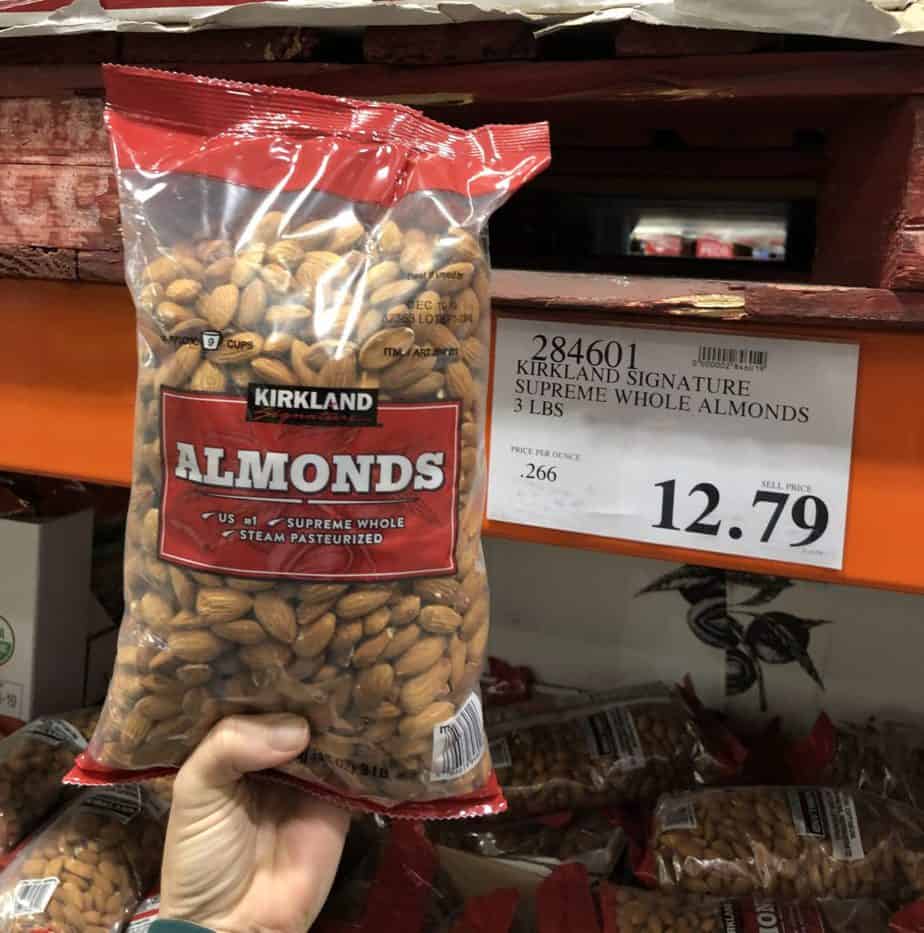 Kirkland Raw Almonds 3 pound package at Costco for $12.79