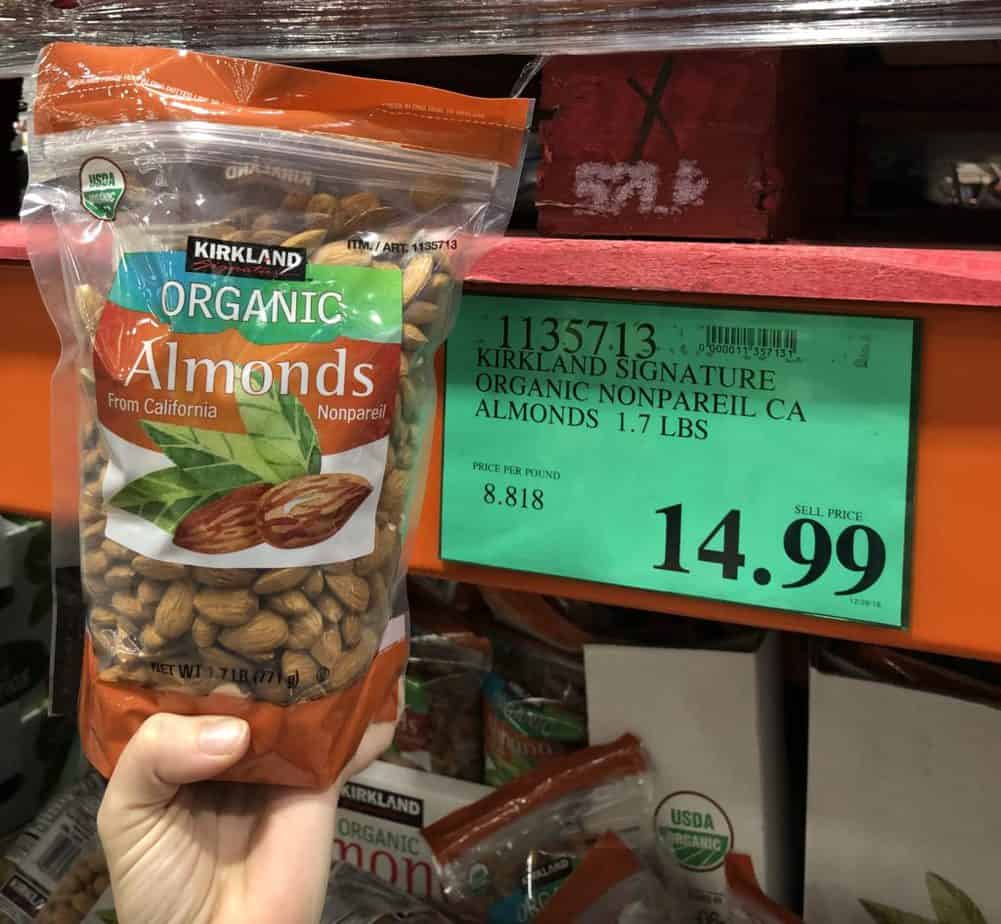 Kirkland Organic Raw Almonds 1.7 pound package at Costco for $14.99